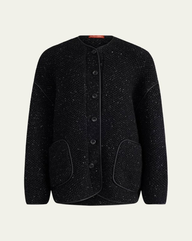 Medrano Leather-Piping Knit Jacket